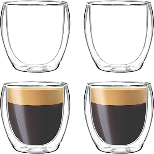 אוקטביוס בורוסיליקט כוס זכוכית קיר כפול | תה/קפה/אספרסו/קפוצ'ינו/לאטה/משקאות חמים כוס זכוכית | סט של 4